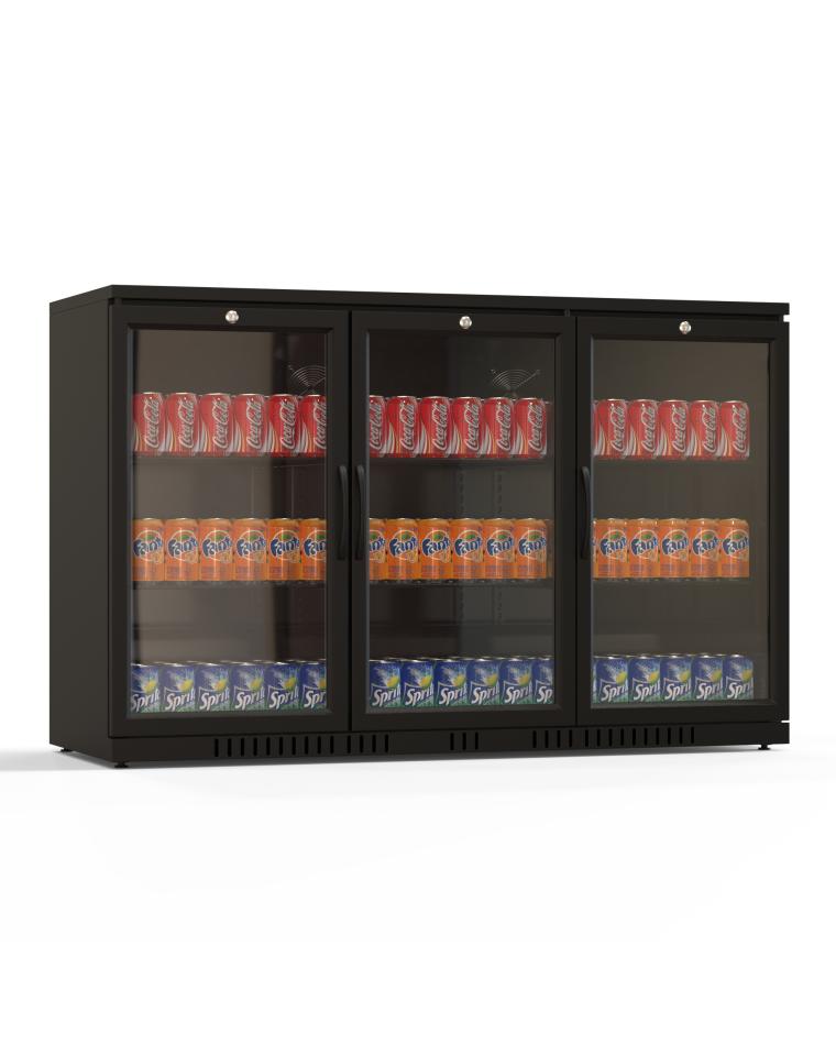 Réfrigérateur porte vitrée - 320 Litres - 3 portes - Noir - Gastro - Refroidissement bar