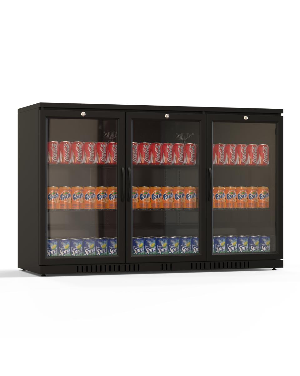 Réfrigérateur porte vitrée - 320 Litres - 3 portes - Noir - Gastro - Refroidissement bar